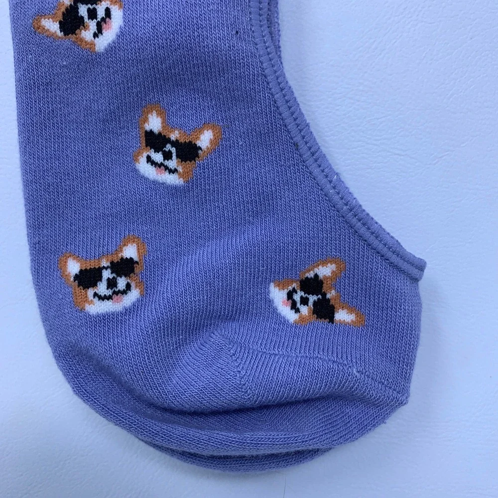 J.Crew Womens OS Purple Corgi Dog Sunglasses CU180 No-Show Socks